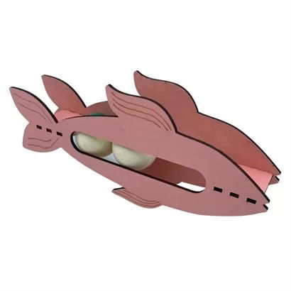 Tufeyo Wooden 2 Ball Slanted Cute Fish Shaped Educational Toy for Cats