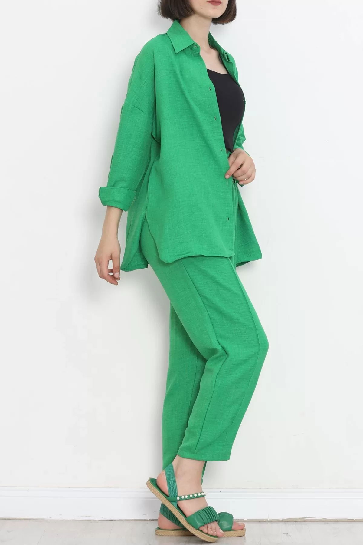 Linen Kimono Suit in Apple Green - 16451.1059.