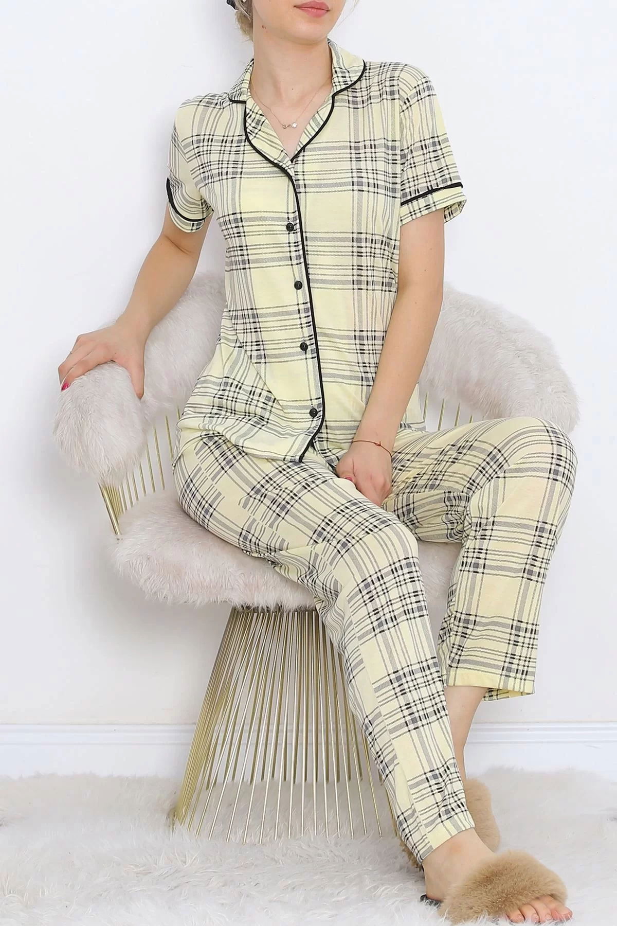 Polyviscose Interlock Short Sleeve Pajama Set in Yellow - 927.1287.