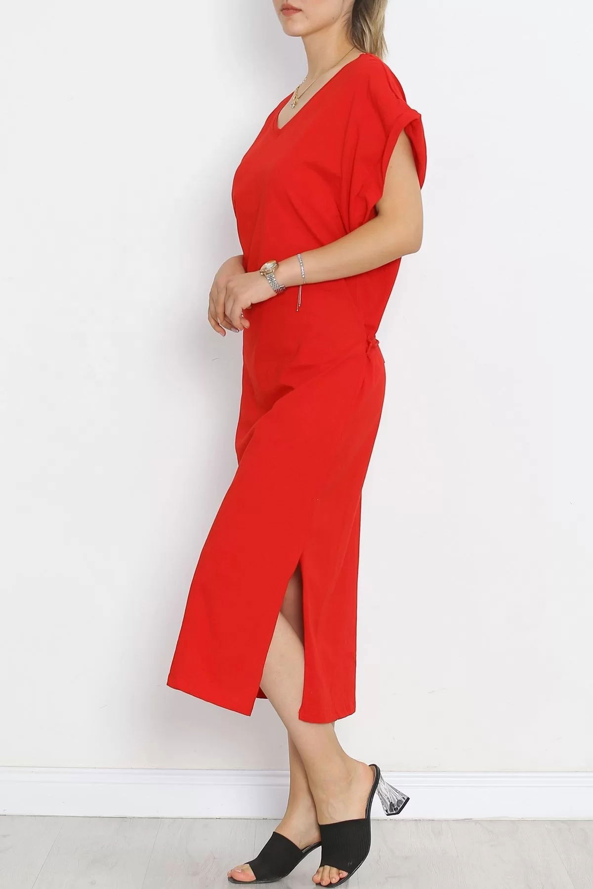 V-neck jersey dress red - 15864.1567.