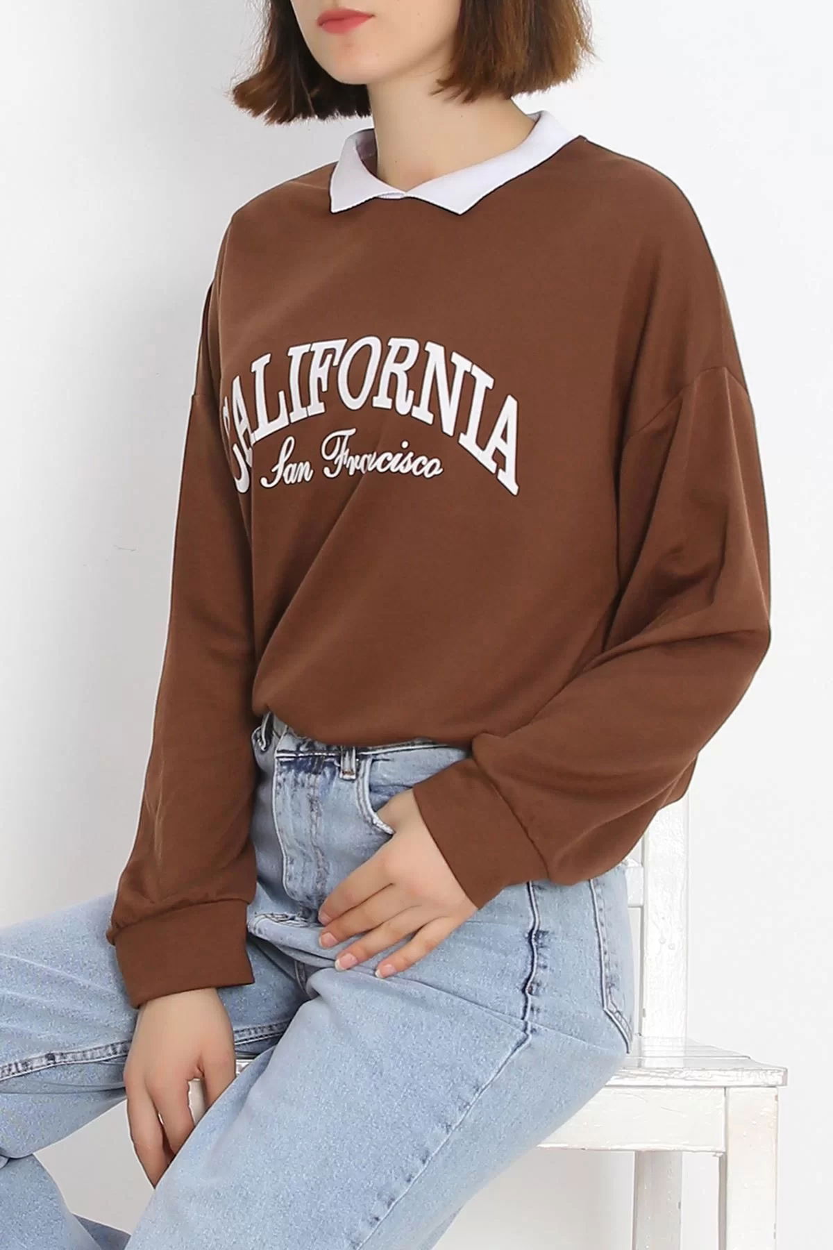 Polo Collar Printed Sweat Coffee - 20410.1778.