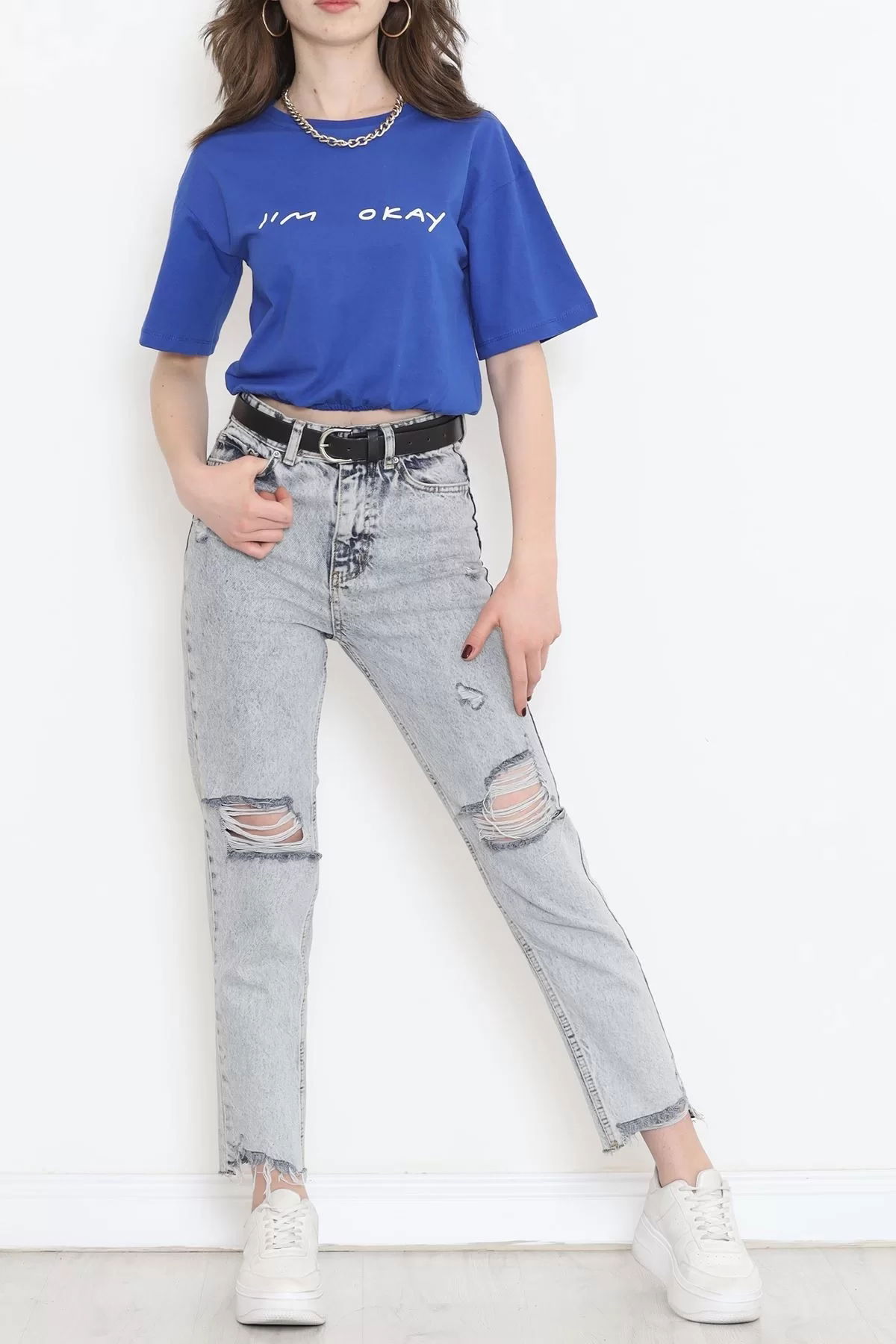 Crop T-shirt with elastic waist - Saks - 16550.1567.