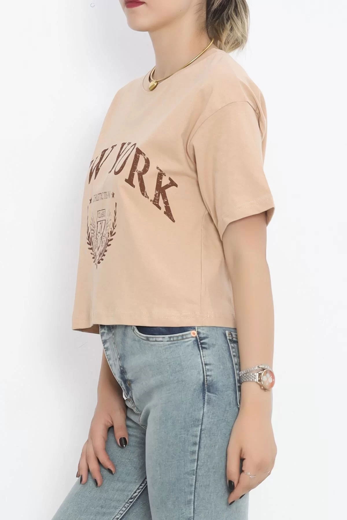 Printed Crop T-shirt Mink - 16471.1567.