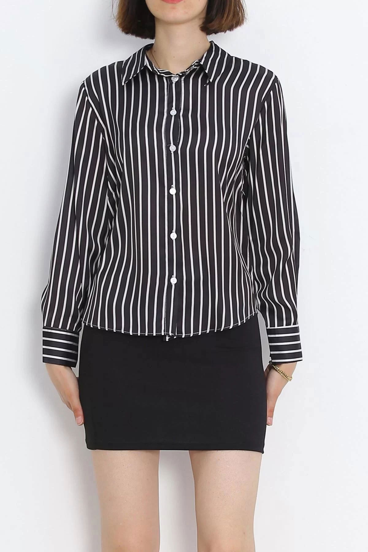 Striped Satin Shirt Black - 18889.1247.