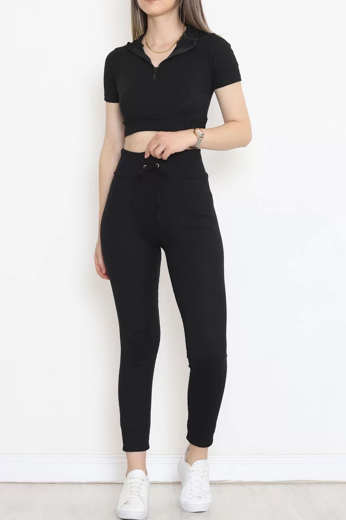 Camisole Zippered Short Sleeve Suit Black - 18517.1567.