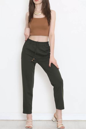 Crepe Lace-up Detailed Pants Khaki - 152429.1778.