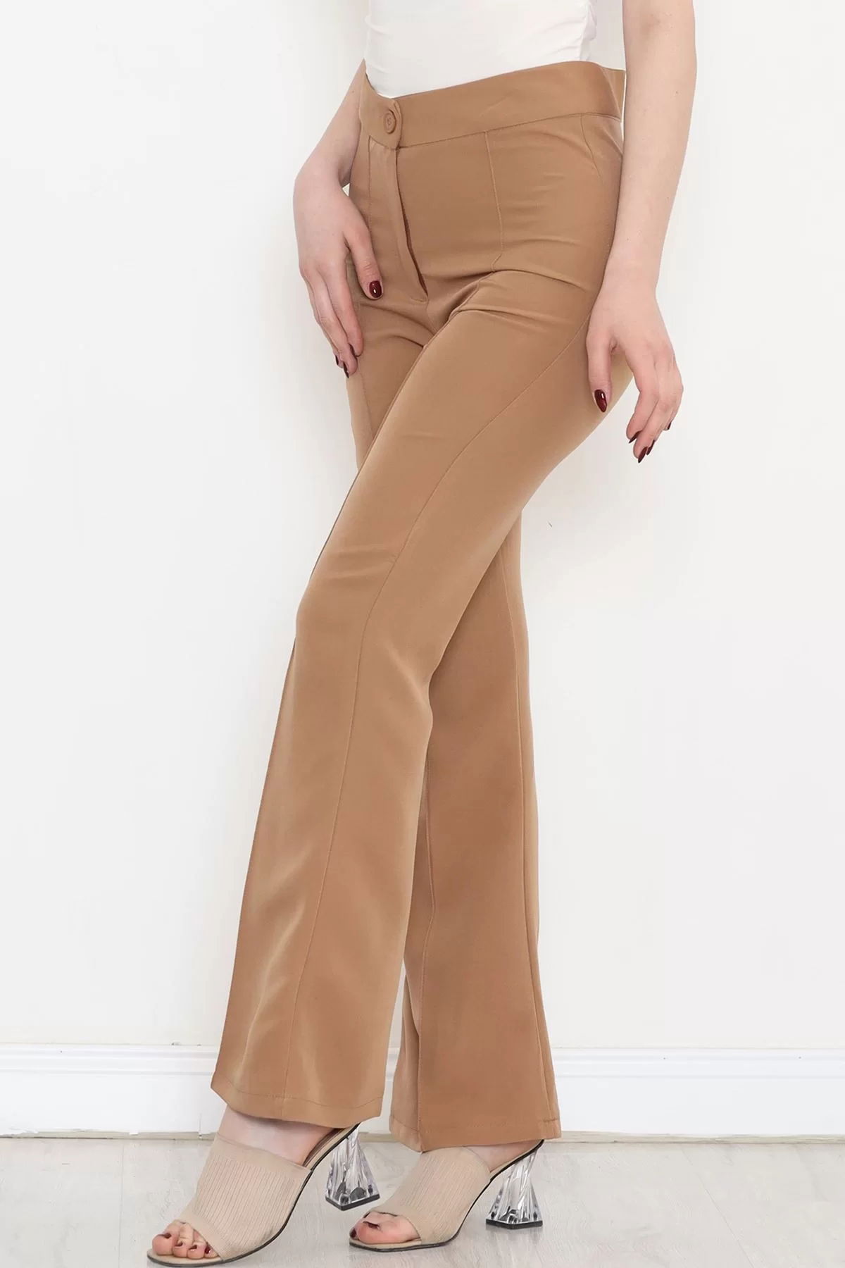 Front Striped Palazzo Pants Sütlükahve - 24201.683.