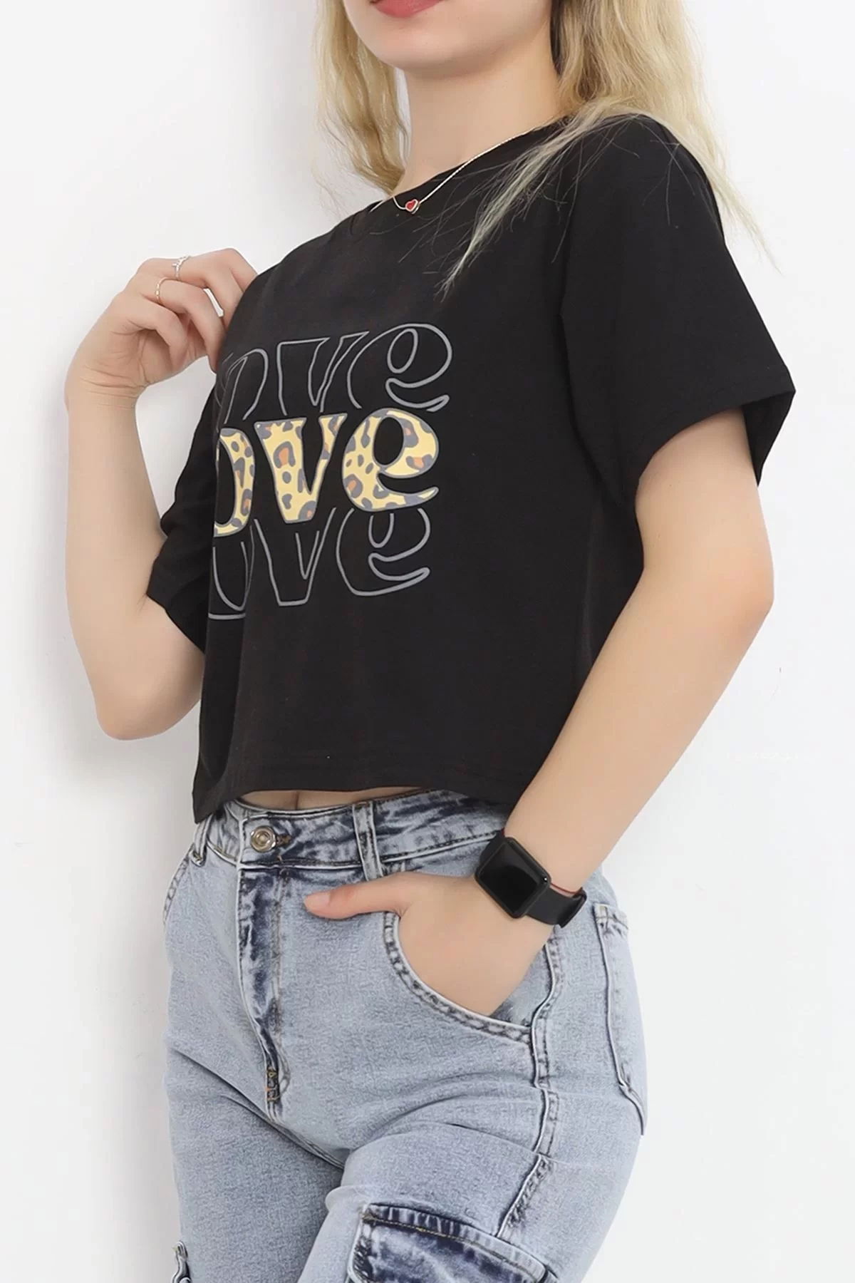 Printed Crop T-shirt Black - 16483.1567.