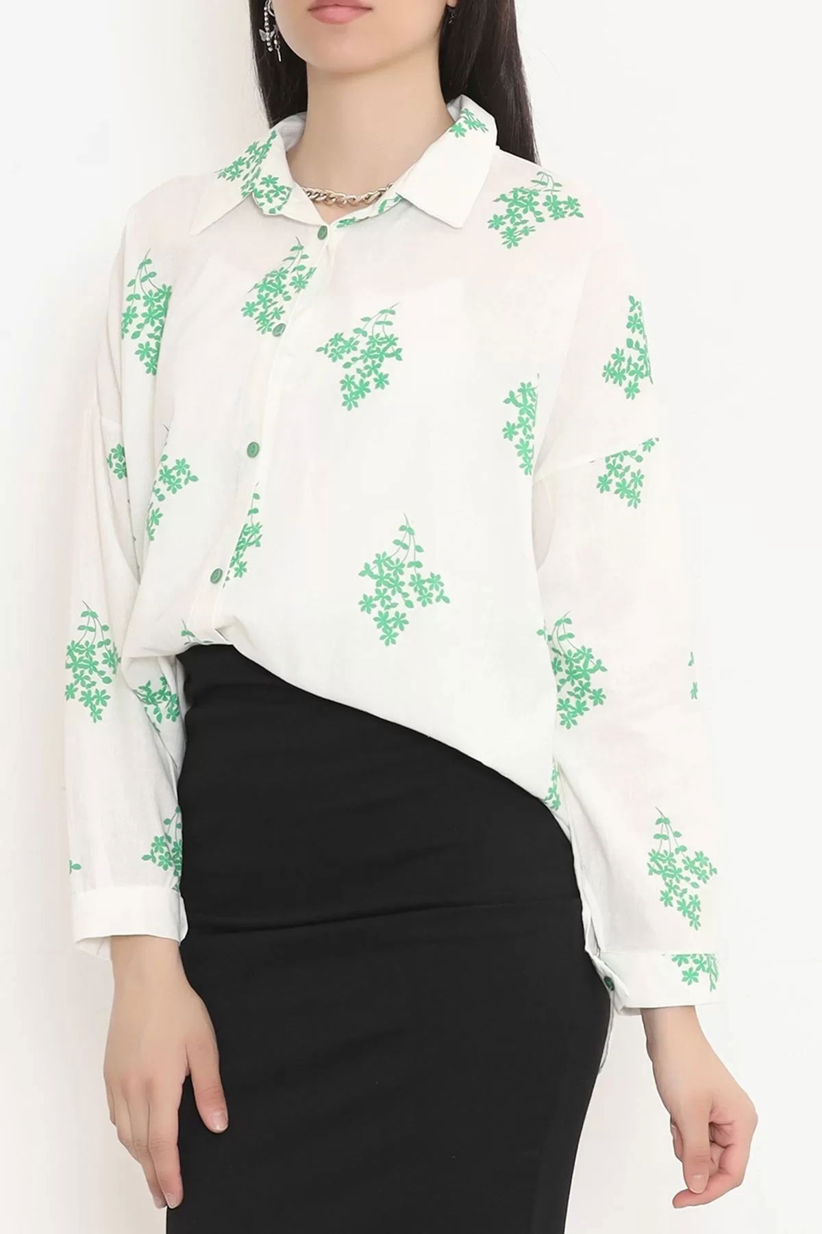 Floral Patterned Shirt White-Green - 16509.1775.