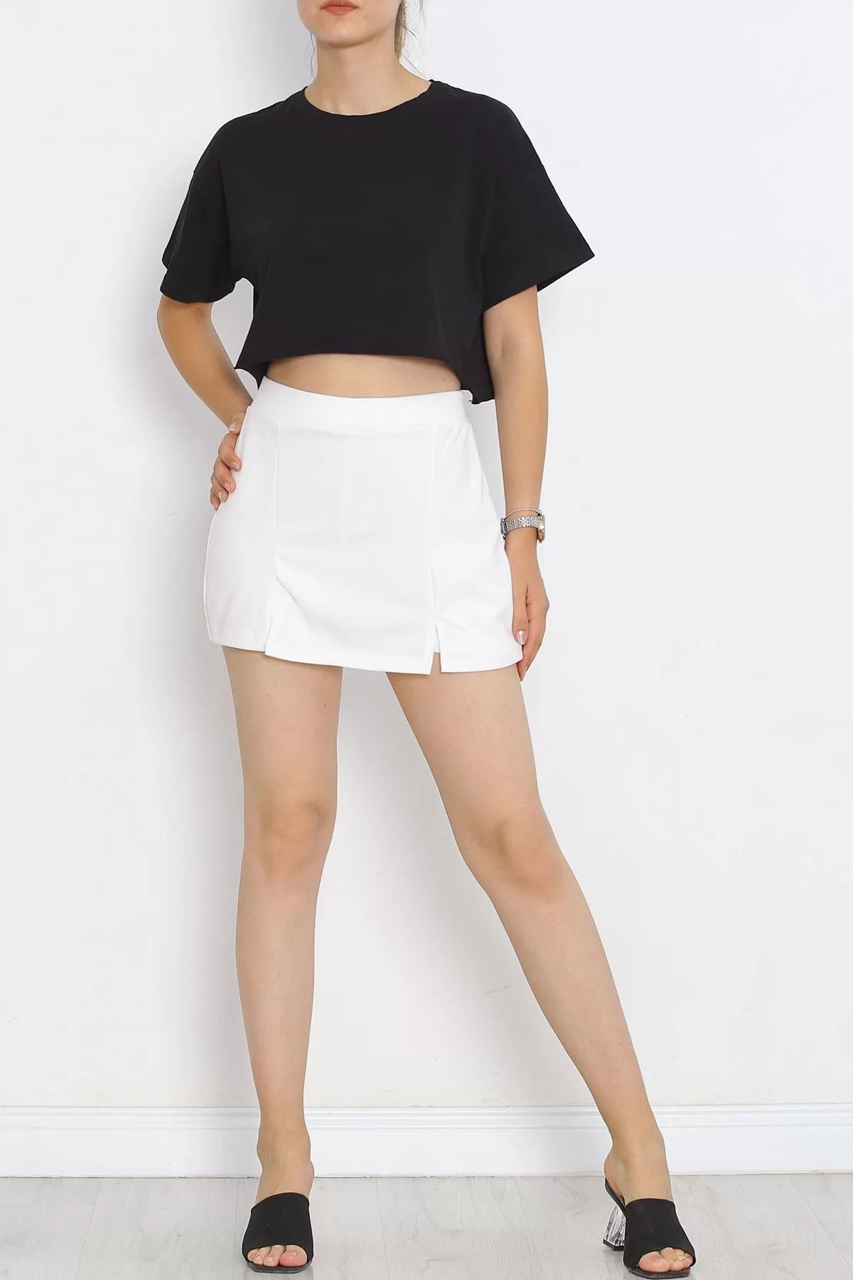 Scuba Fabric Shorts Skirt White - 16434.1778.