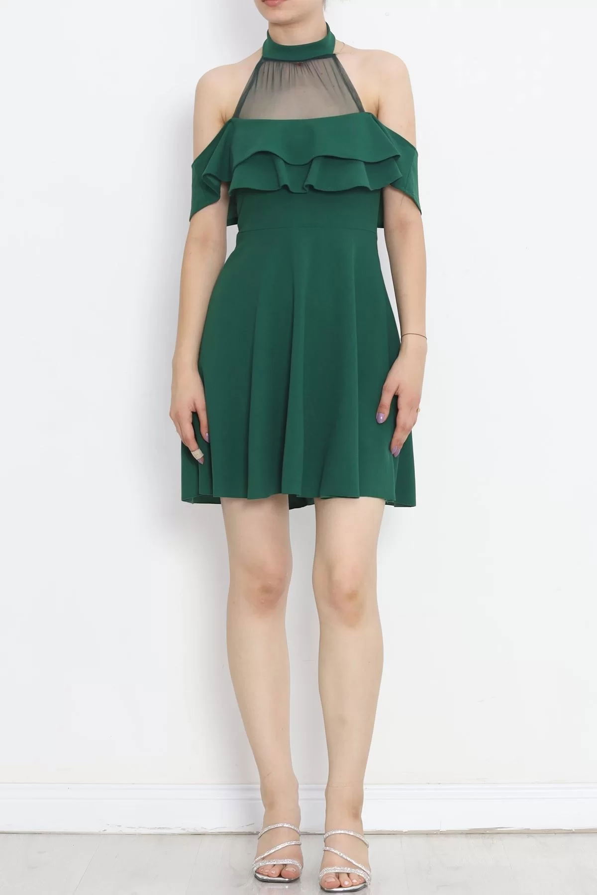 Tulle Collar Ruffle Dress Dark Green - 58838.1592.