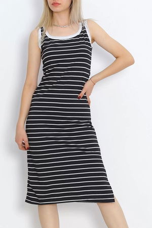 Striped Garnished Suprem Dress Black - 15922.1567.