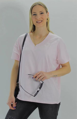 Wide V-Neck T-Shirt Light Pink - 1090.35