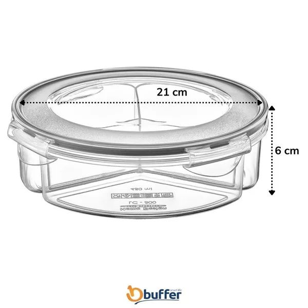 Tufeyo 3 Compartment 1.35 Liter Round Food Storage Container Lc-500 with 3 Compartment Leakproof Sealed Locking Lid