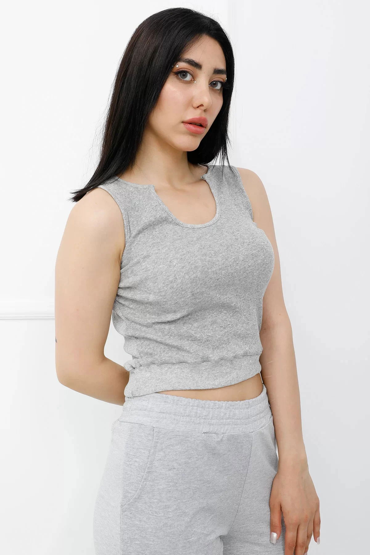 Strappy U-Neck Crop Bady Gray - P-020500