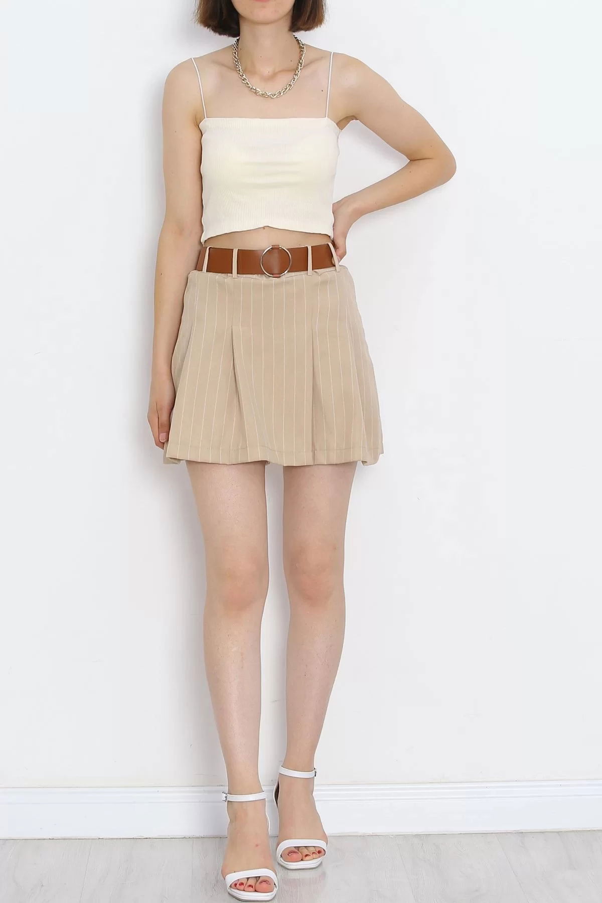 Belted Shorts Skirt Mink - 978.1247.