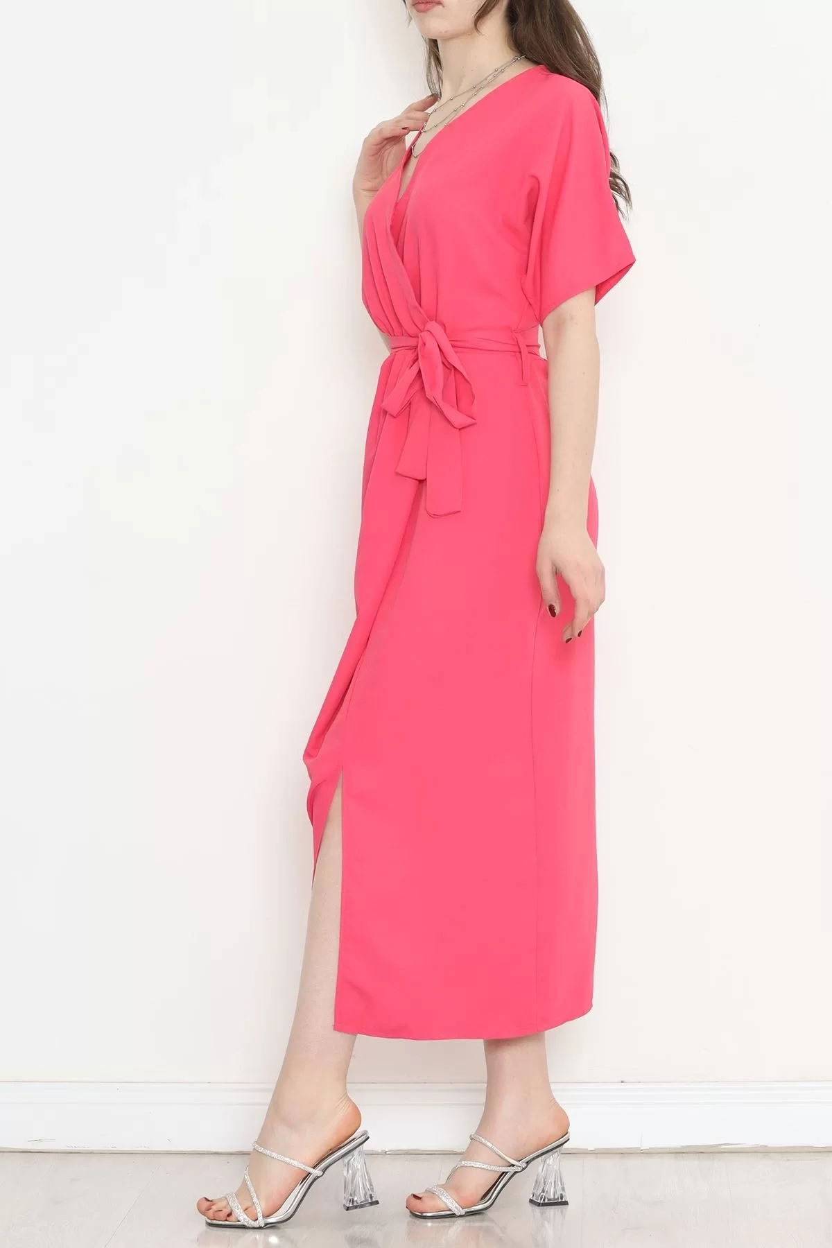 Double-breasted Collar Belted Dress Fuchsia - 152445.701.