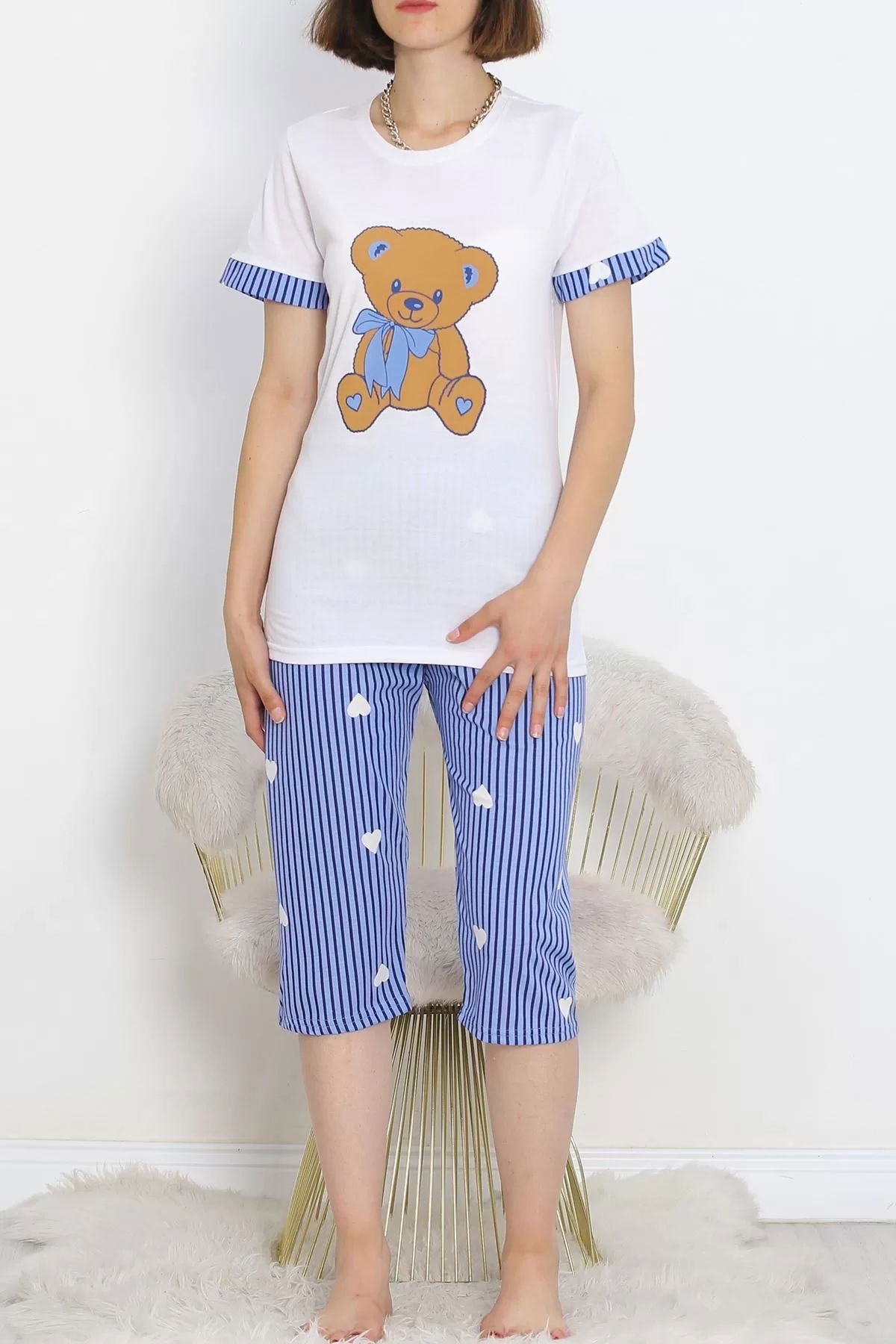 Capri Pajama Set White-Blue - 18952.1567.