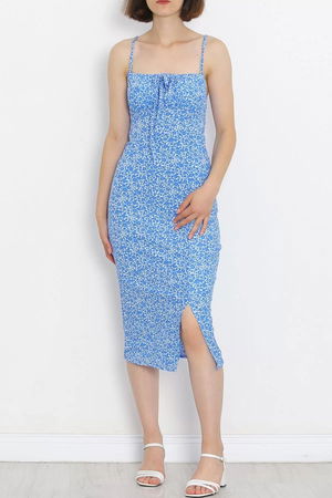 Strappy Patterned Dress Floral Blue - 650.1247.