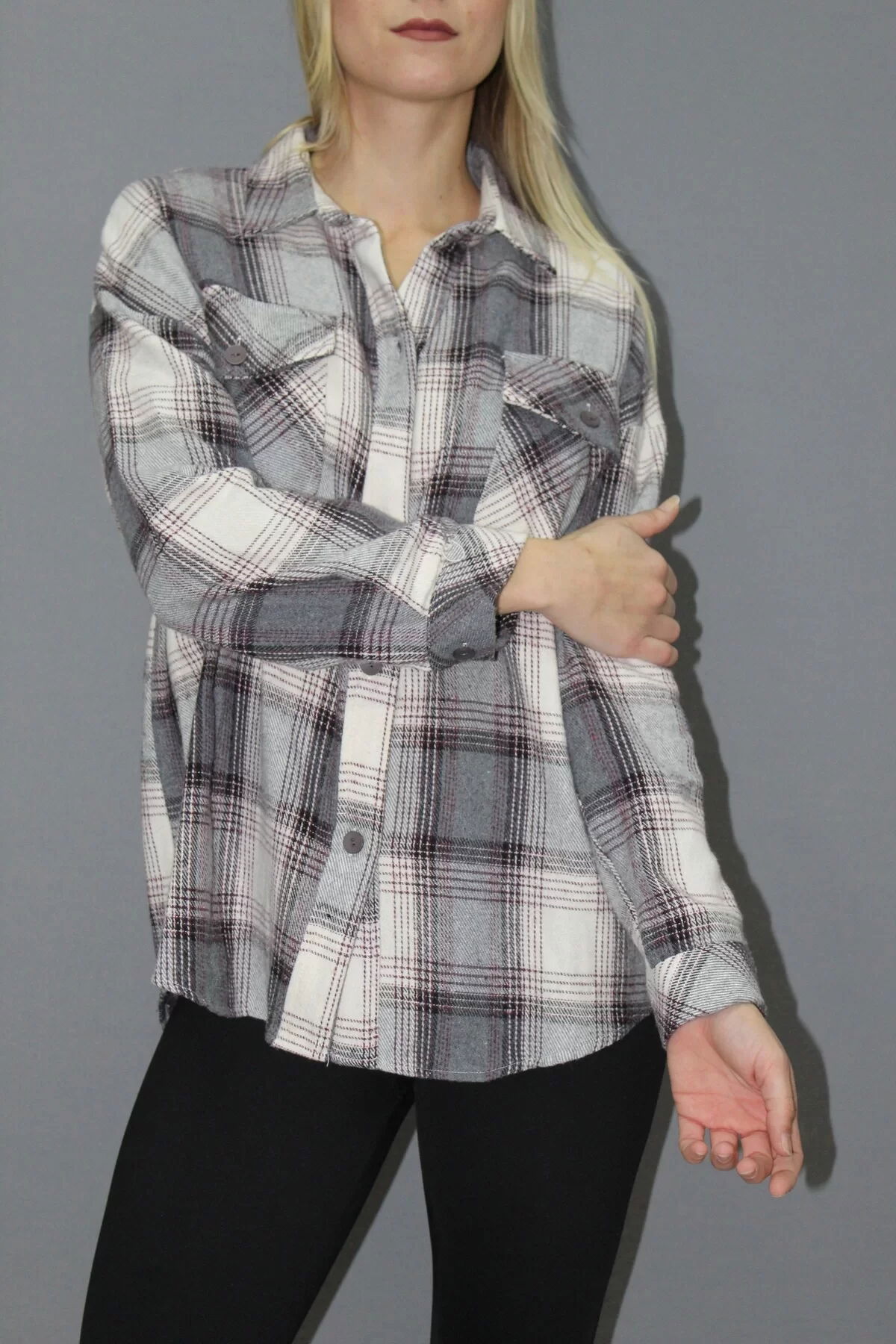 Oversize Plaid Shirt Gray - 4686.140