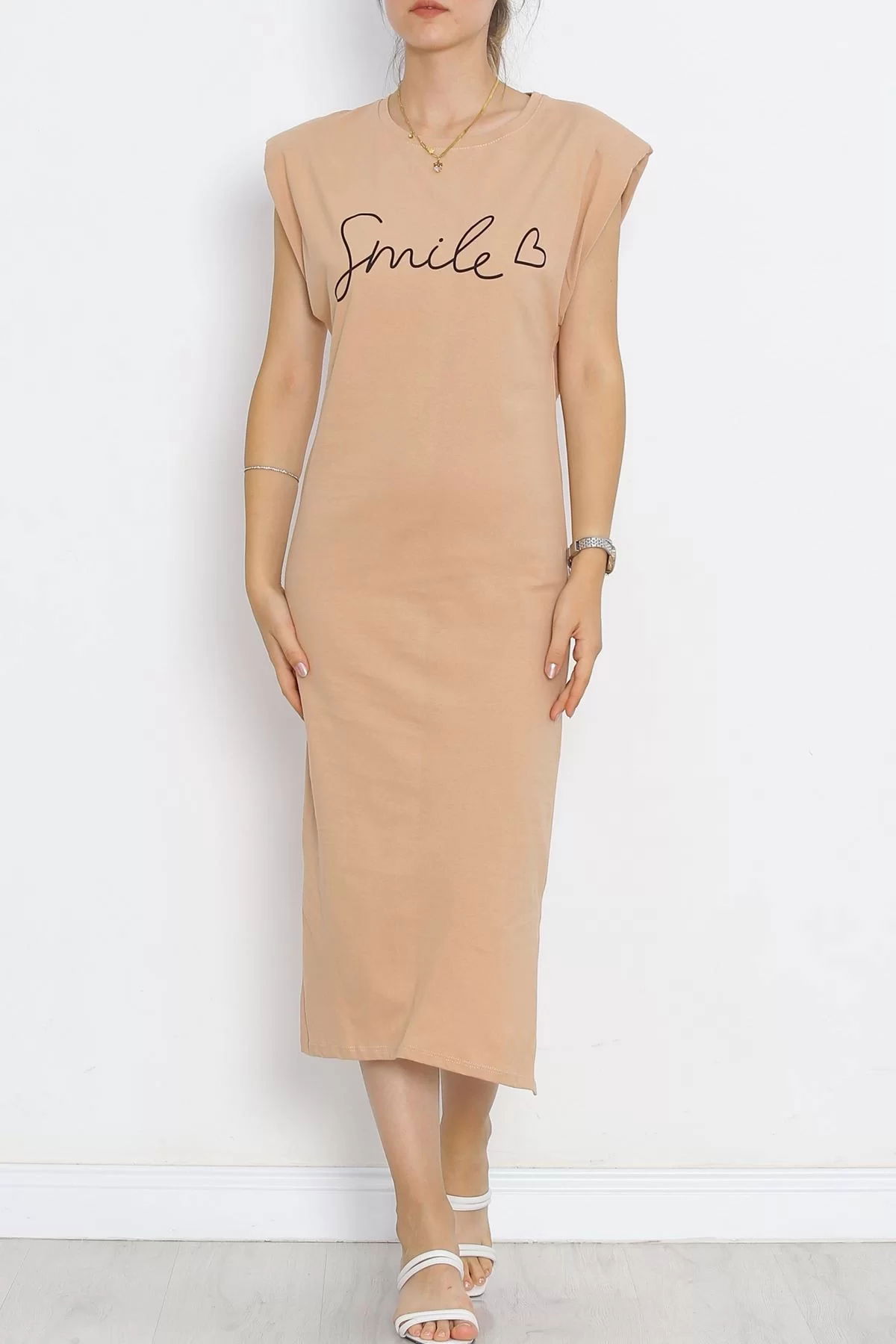 Wadded jersey dress in milky brown - 15870.1567.