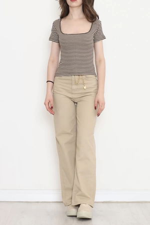 Striped Square Neck Blouse Coffee - 15892.1567.