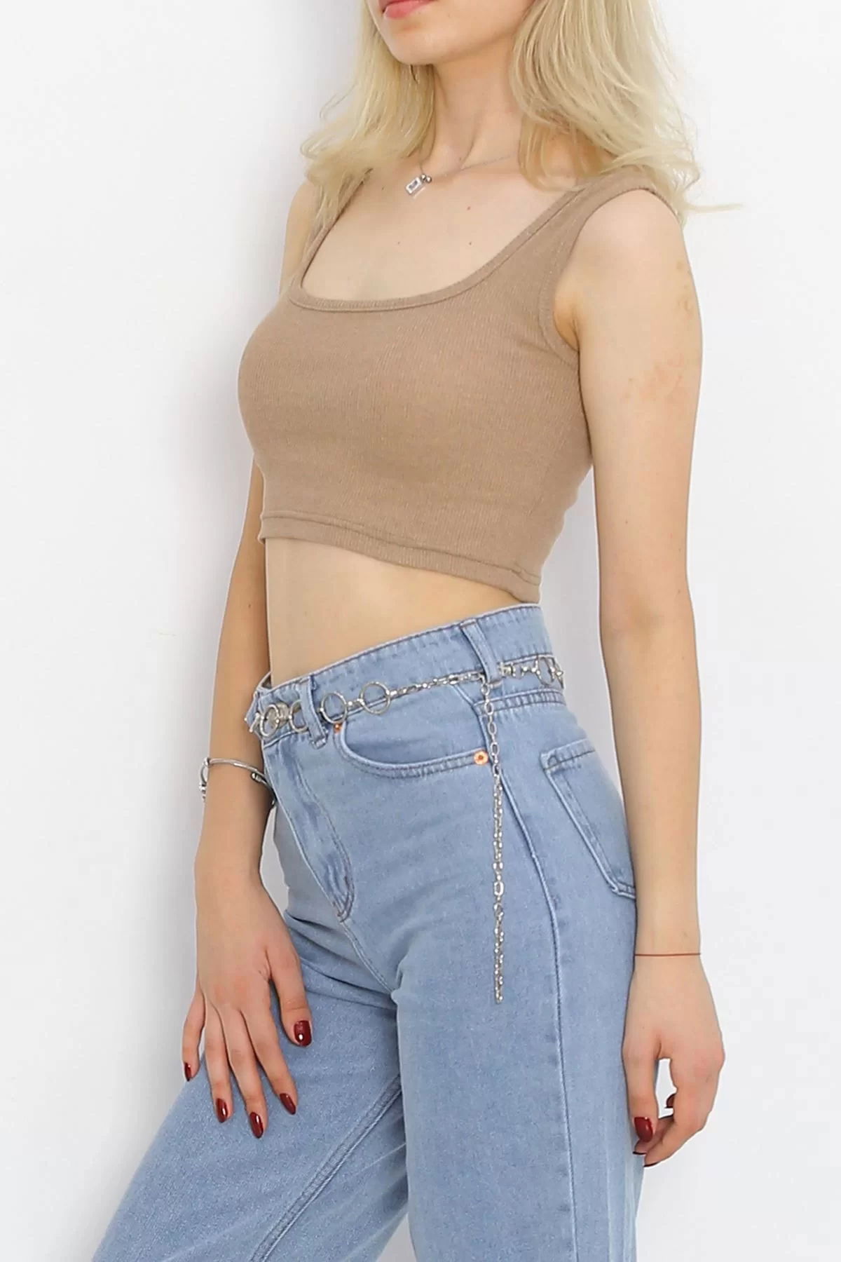 Thick Strap Crop Tank Top Milky-coffee - 18765.1723.