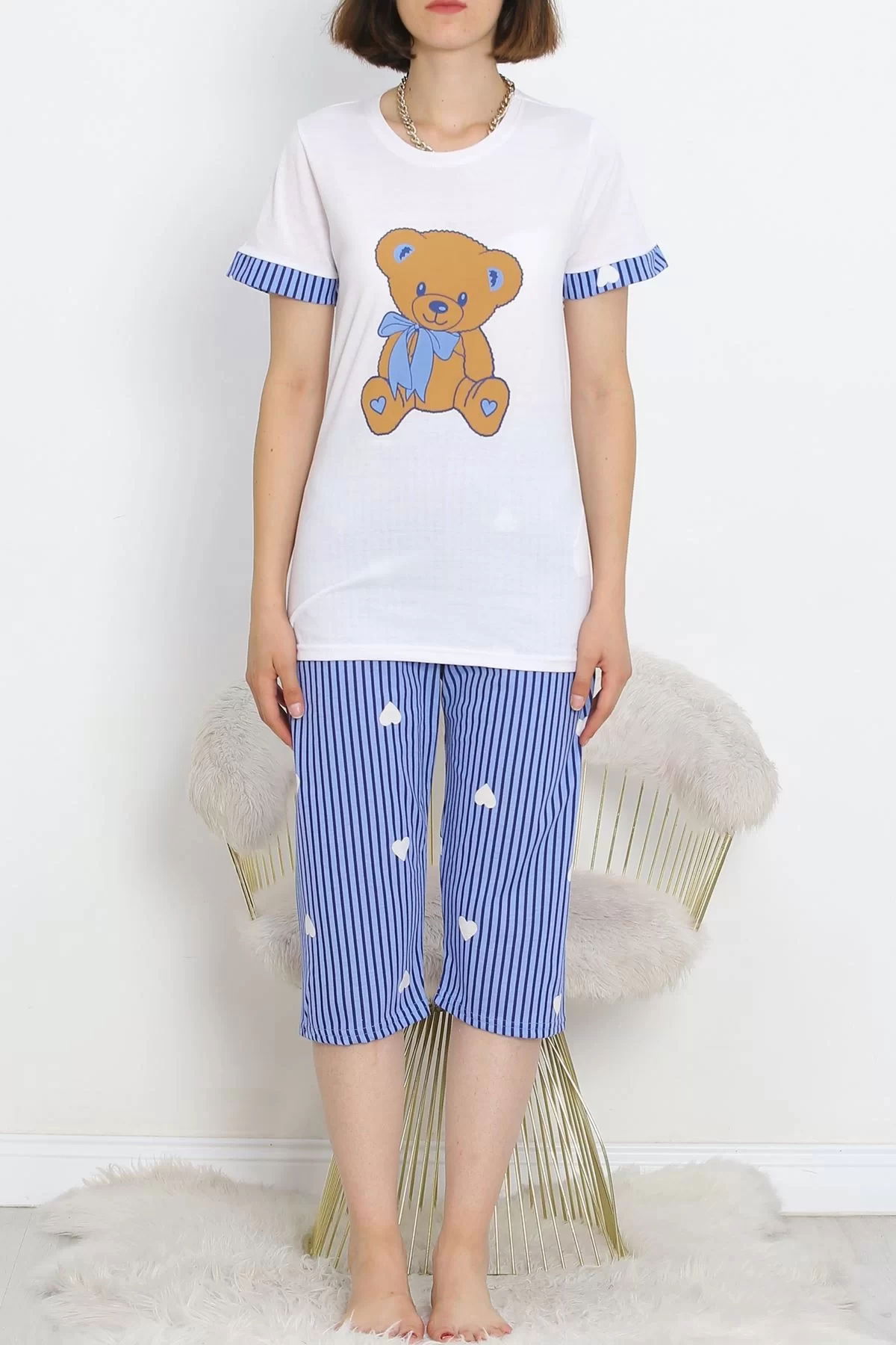 Capri Pajama Set White-Blue - 18952.1567.