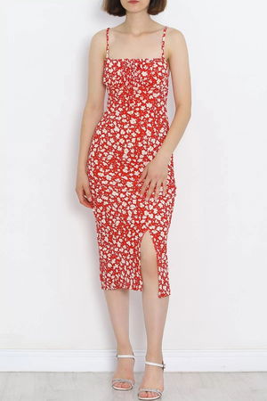 Strappy Patterned Dress Floral Red - 650.1247.