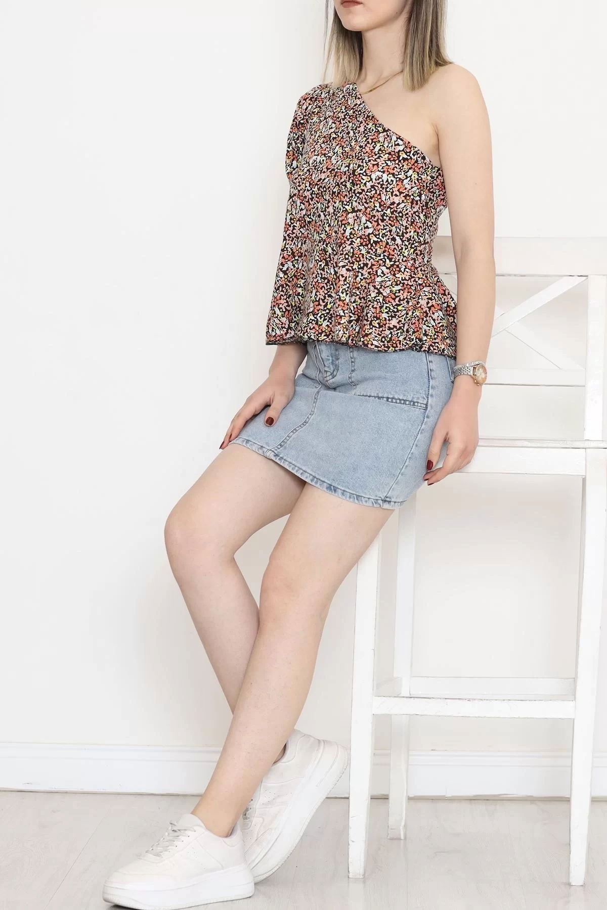 Waist Ruffle Blouse Salmon Floral - 18483.1153.