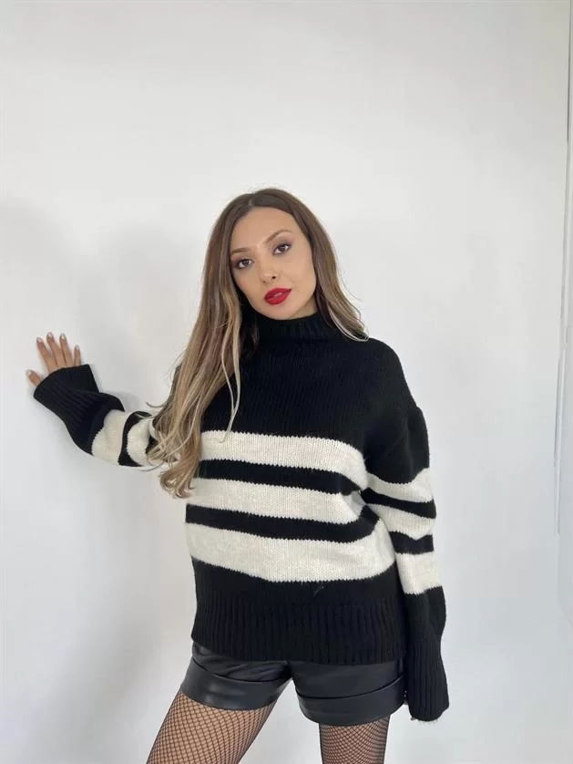 3941 Striped Raid Pullover-black-cream