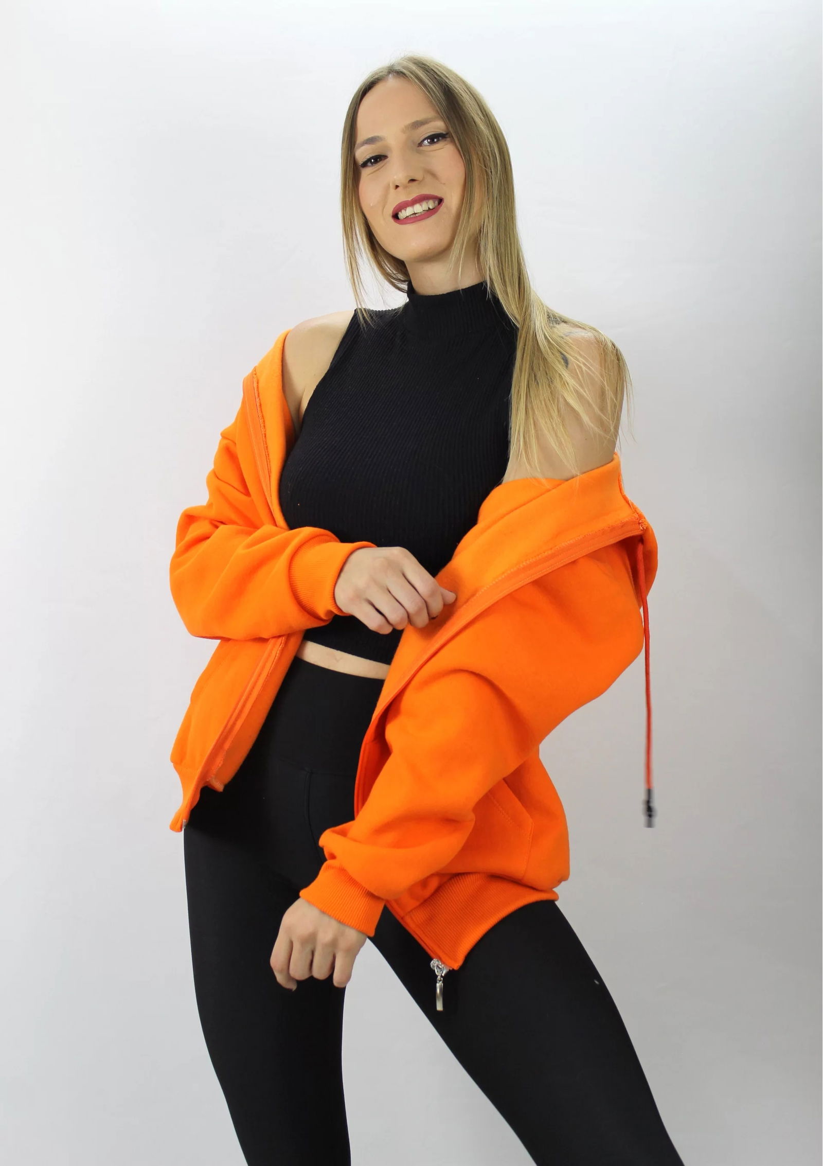 Three Yarn Hooded Sweat Orange with Zipper - 2810.2022