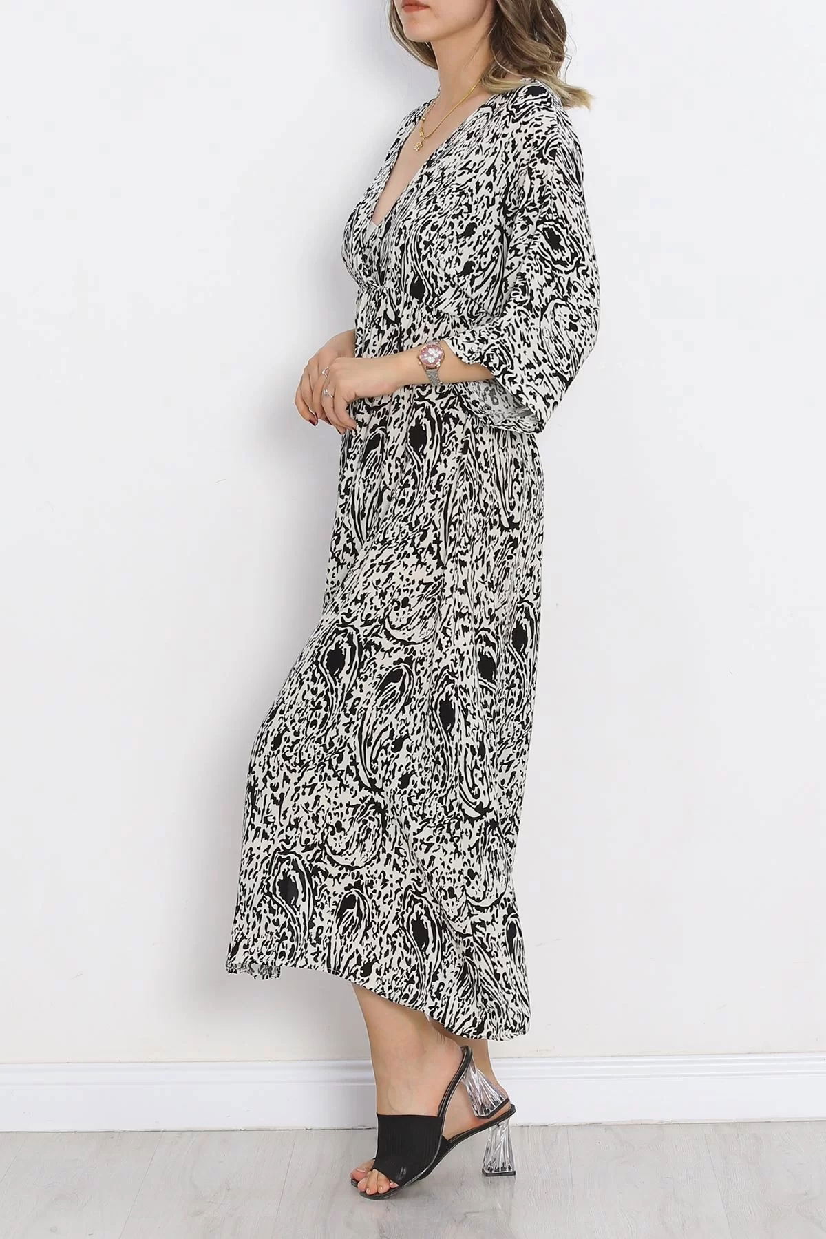 Double-breasted Collar Patterned Dress Black1 - 707.1247.