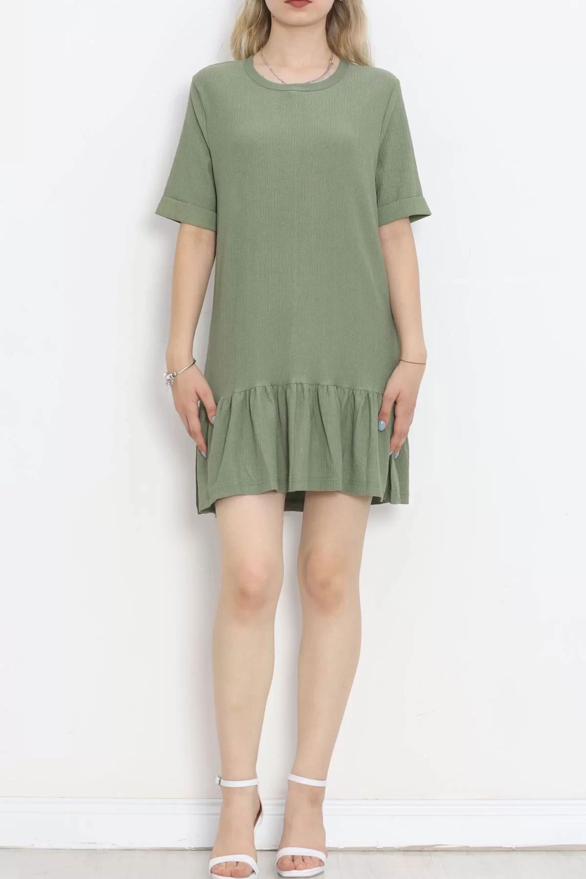 Short Sleeve Burümcük Dress Khaki - 18877.1059.