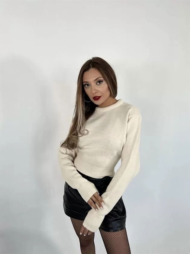 3914 Sweater Wide Sleeve Crop Sweater-cream