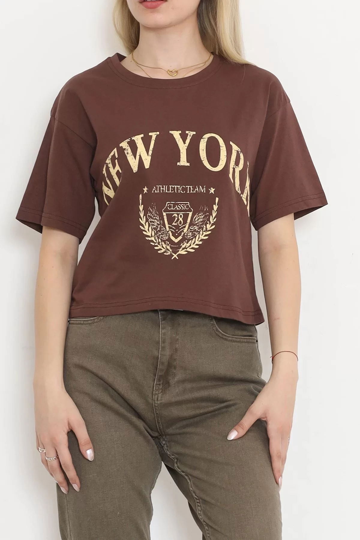 Printed Crop T-shirt Coffee - 16471.1567.