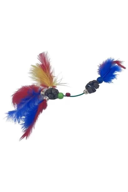 Tufeyo Feathered Wooden Beaded Bell Cat Toy Multicolor Cat Toy