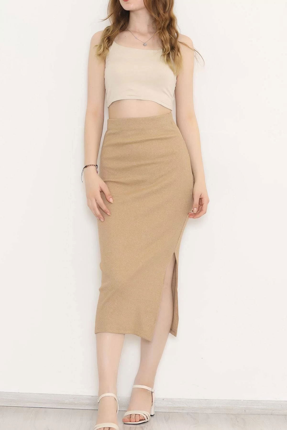 Camisole Skirt with Slits Milky-coffee - 108001.1567.