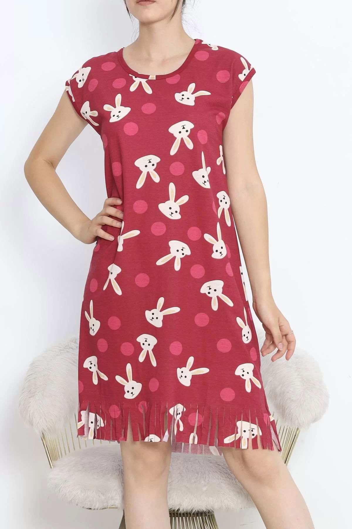 Printed Rotation Tasseled Dress Light Burgundy - 263.1287.