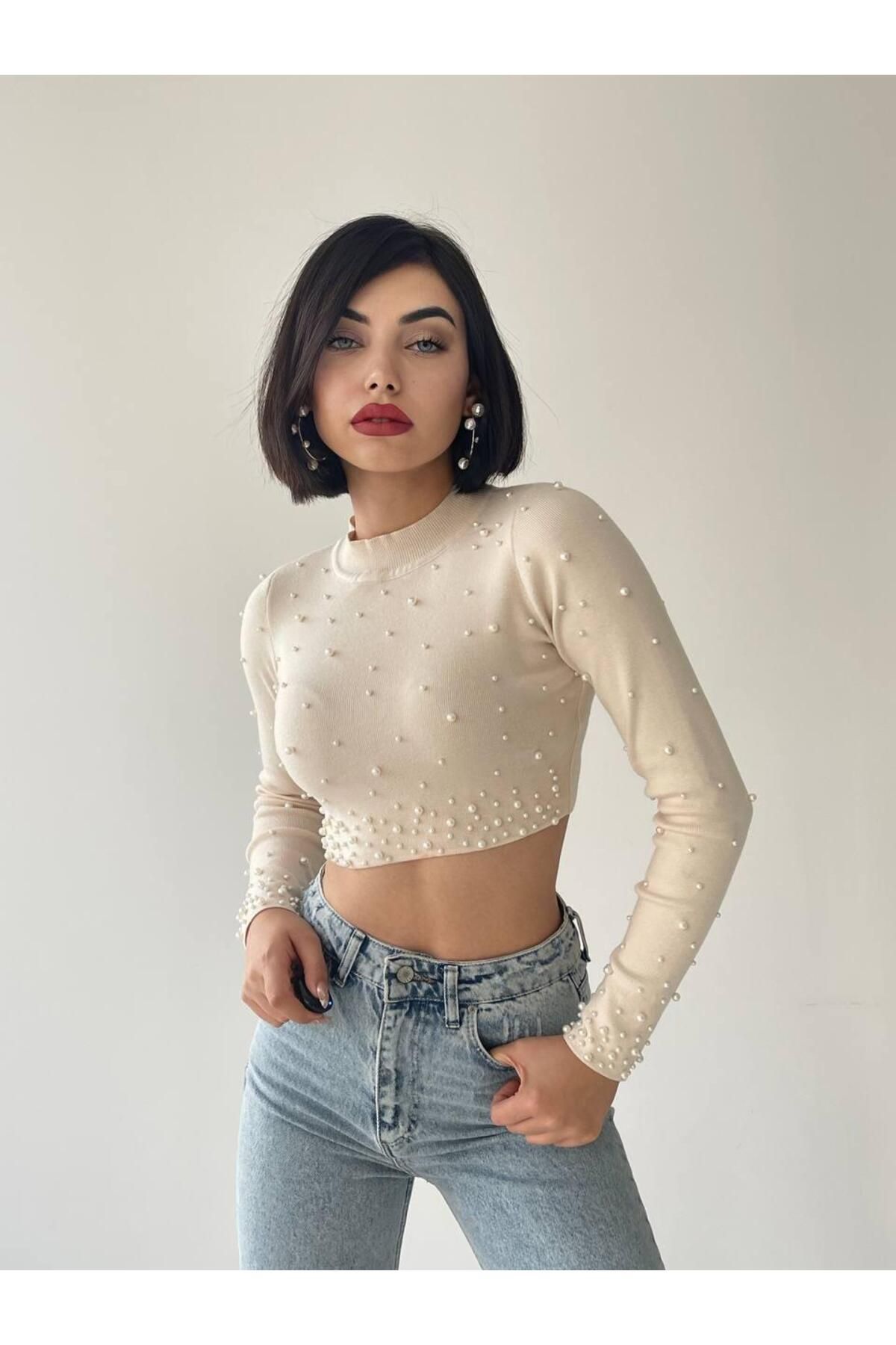 Cloi Inci Detay Crop - Beige