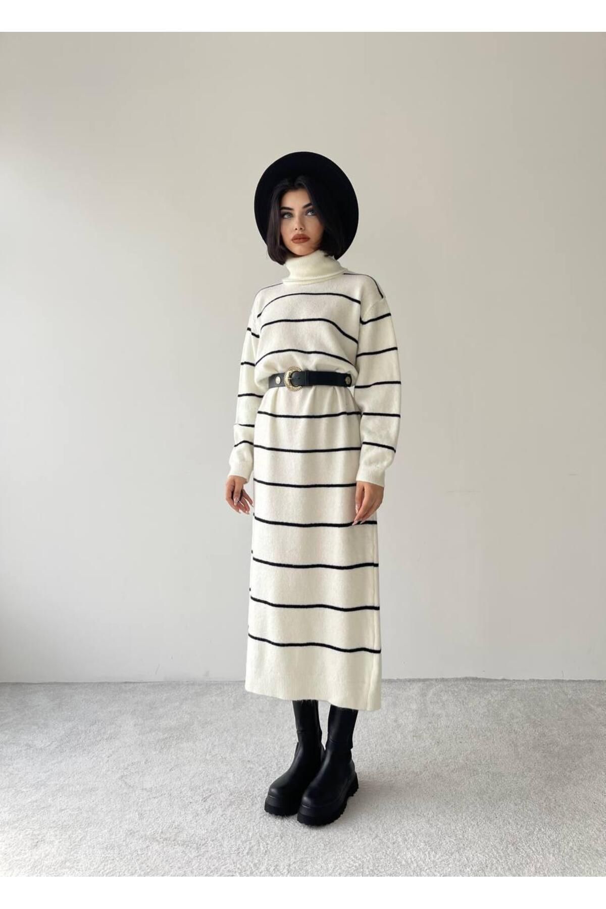 Pier Tricot Striped Long Dress - Cream