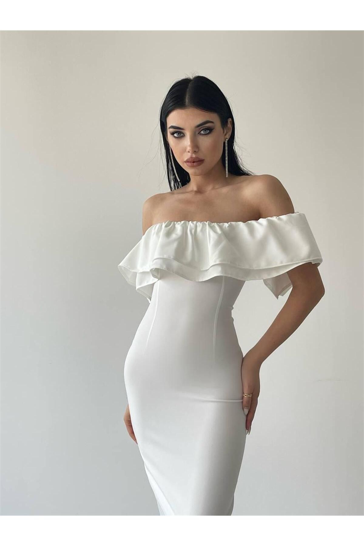 Amour Midi Length Ruffle Dress - White