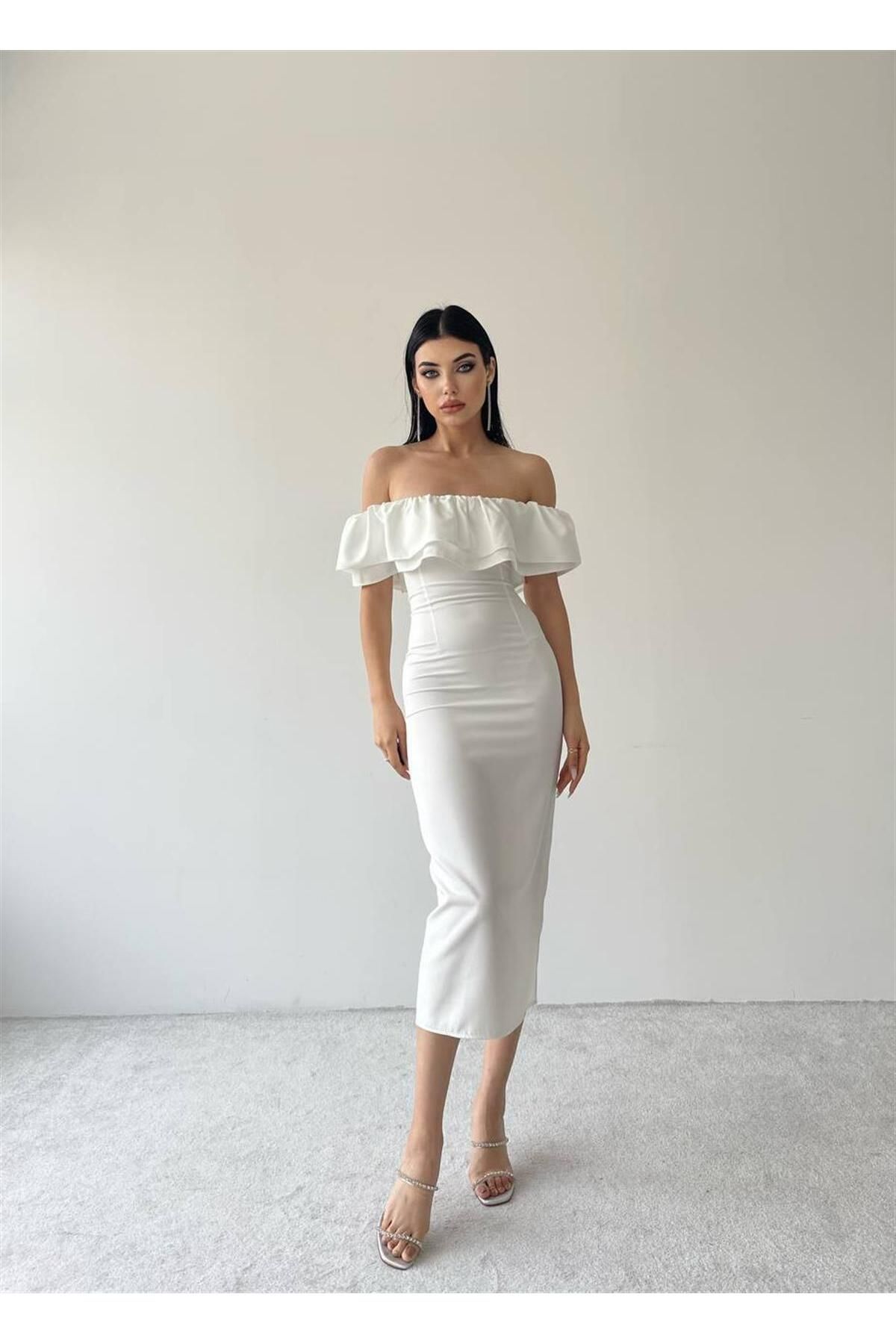 Amour Midi Length Ruffle Dress - White