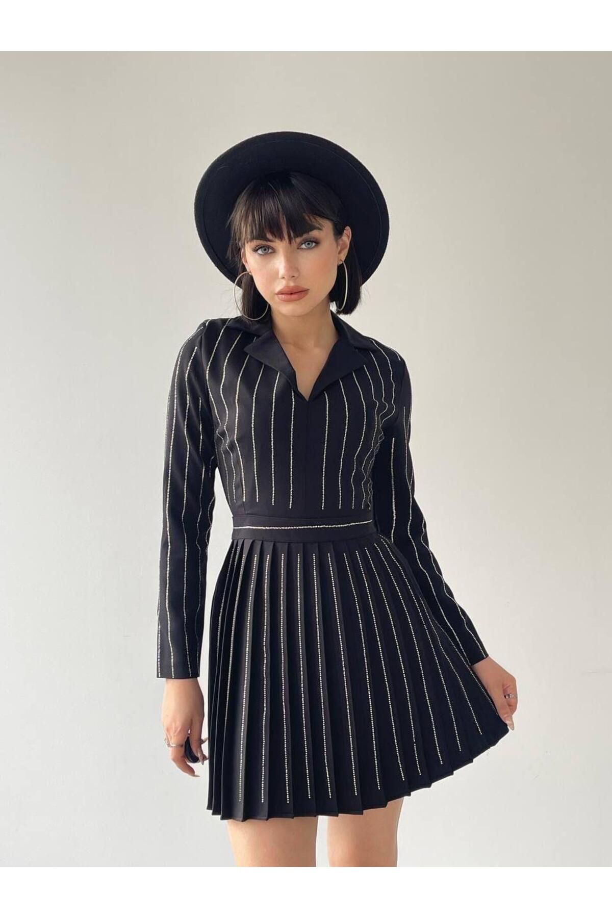 Alya Mini Striped Pleated Dress