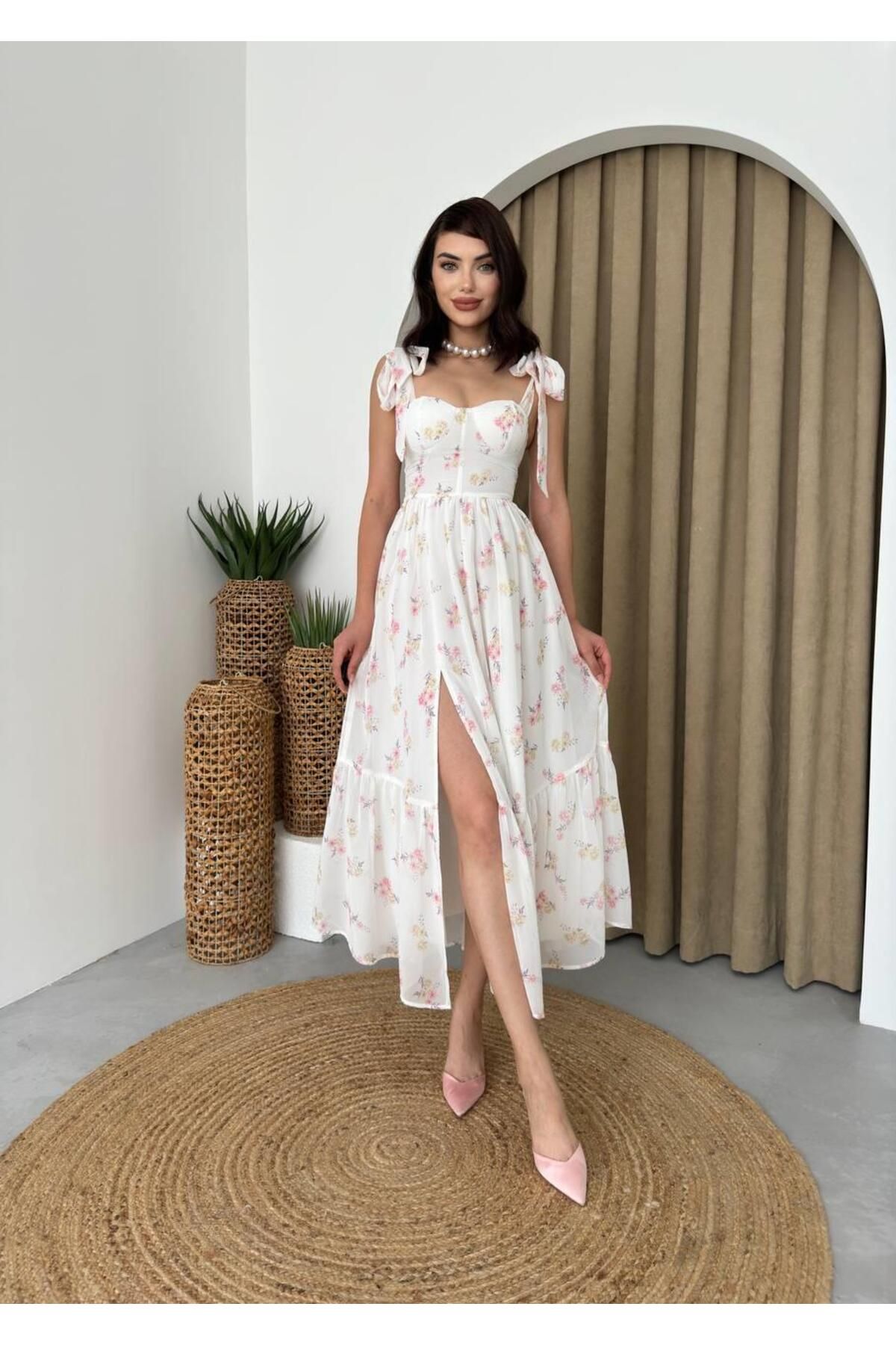 Floral Chiffon Chiffon Kayro Midi Dress with Straps