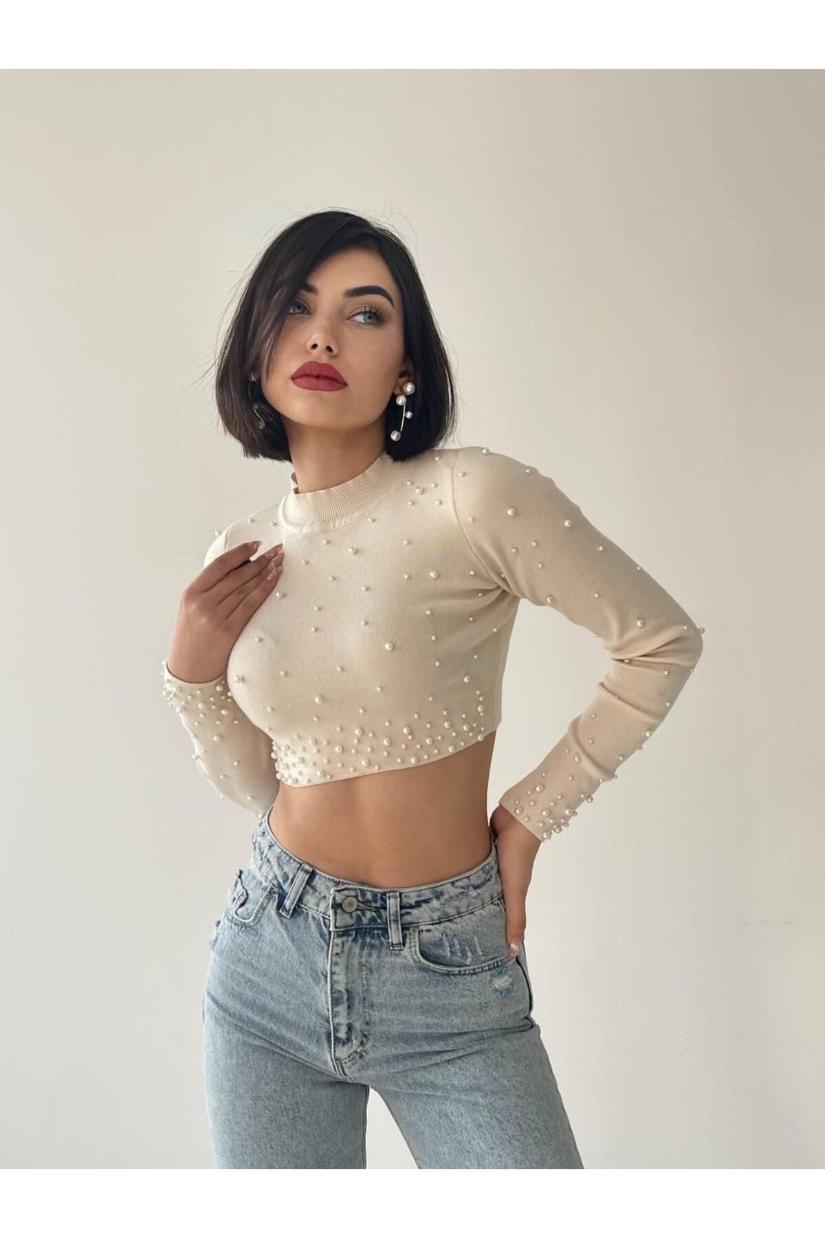 Cloi Inci Detay Crop - Beige