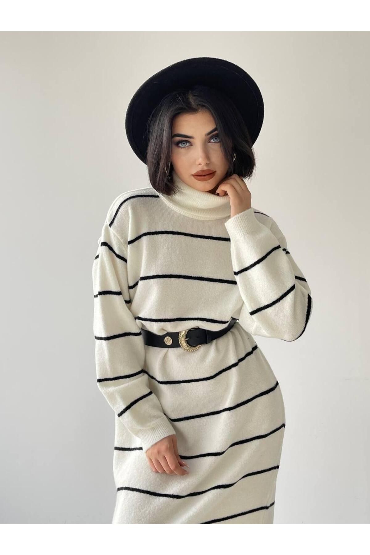 Pier Tricot Striped Long Dress - Cream