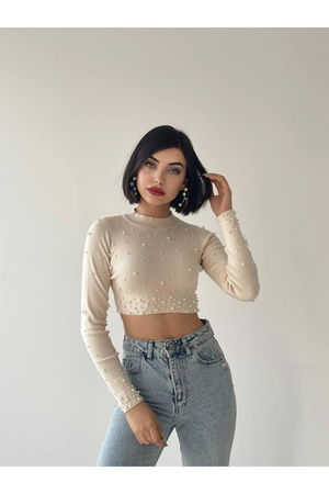 Cloi Inci Detay Crop - Beige