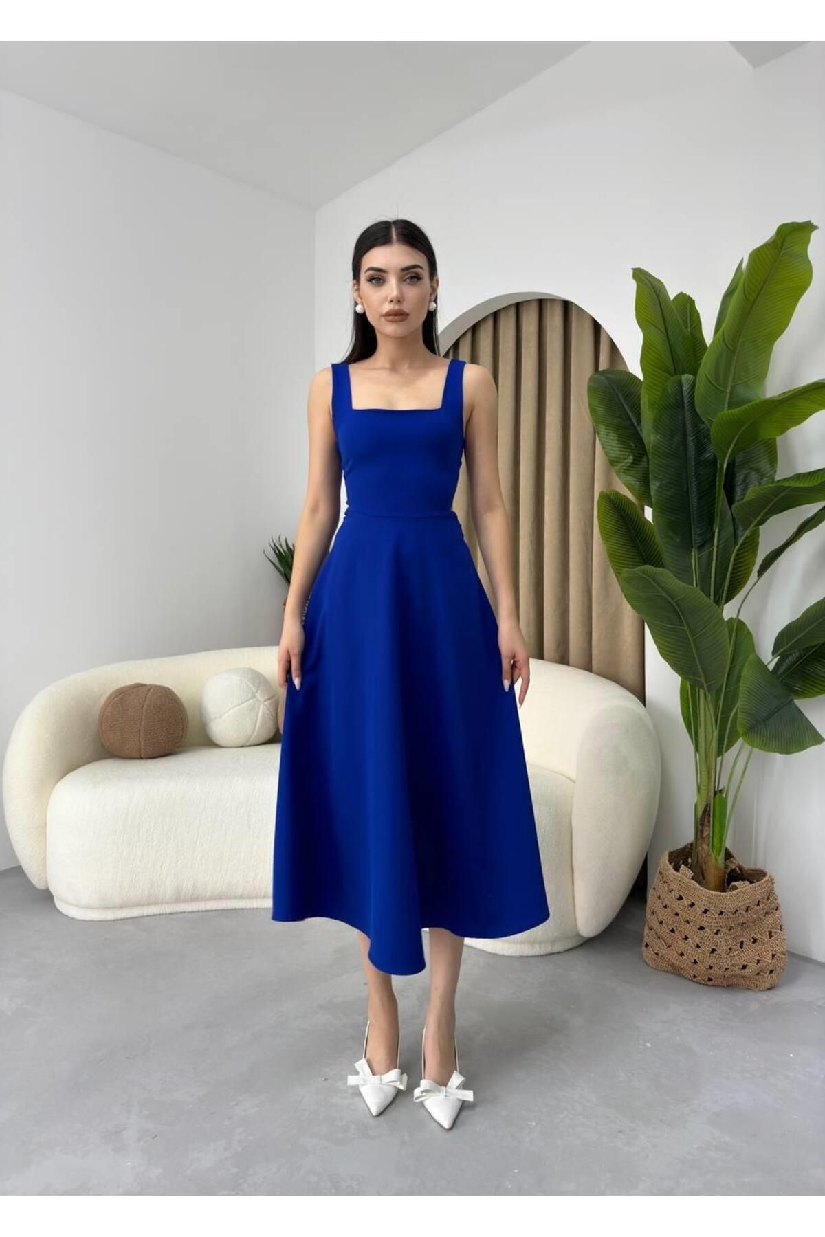 CALLIOPE SQUARE NECKLINE MIDI LENGTH DRESS