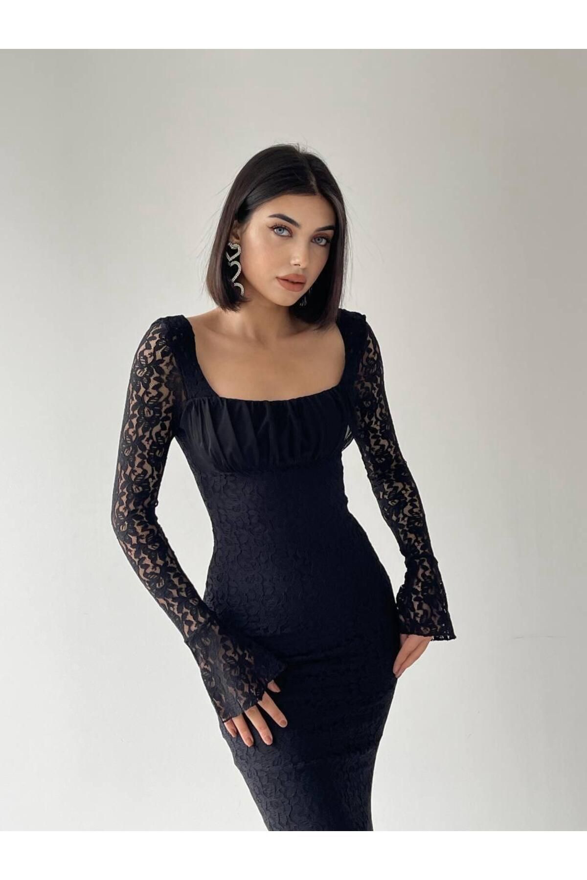 Matilda Lace Long Black Dress